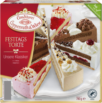 Sahne-Torten, Festtagstorte, Auswahl, Erdbeer-Joghurt, Schwarzwälder-Kirsch, Schokoladen-Sahne-Torte 