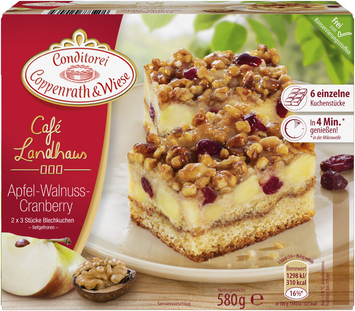 Apfel-Walnuss-Blechkuchen, Cranberry, Café Landhaus, fertig gebacken, 6 Kuchenstücke, tiefgekühlt