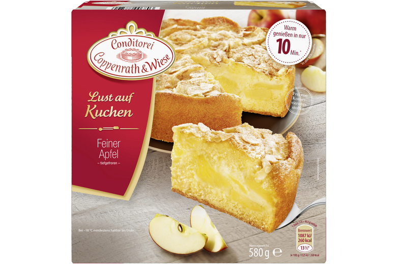 Feiner Apfelkuchen von Coppenrath &amp; Wiese: Puderzucker &amp; Mandeln